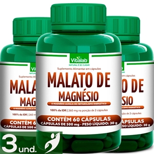 Kit 3 Malato De Magnésio Vitalab 500Mg 60 Cápsulas - Kit 3 Malato De ...