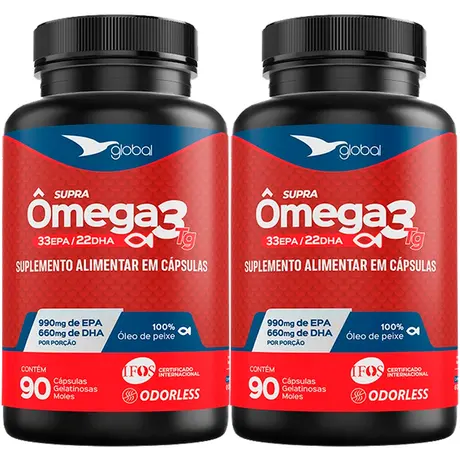 Kit 2 Supra Ômega 33 EPA 22 DHA Global Suplementos 90 Cápsulas