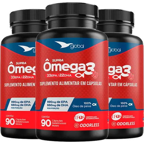 Kit 3 Supra Ômega 33 EPA 22 DHA Global Suplementos 90 Cápsulas