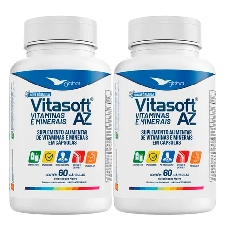 Kit 2 Vitasoft A-Z Vitaminas e Minerais Global Suplementos 60 Cápsulas