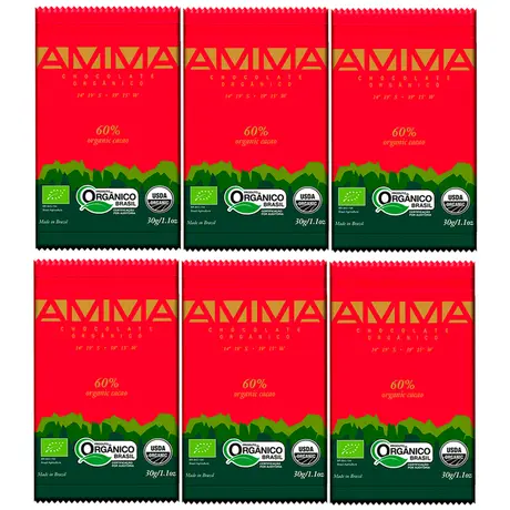 Kit 6 Chocolate Orgânico 60% Cacau Amma 30g