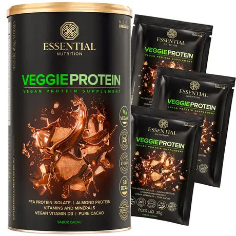 Veggie Protein Cacao Essential Nutrition 455g Ganhe Brinde