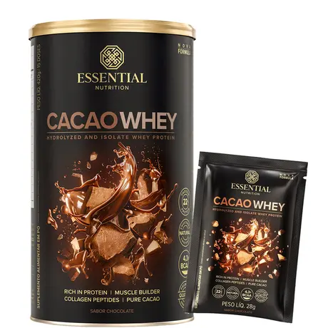 Cacao Whey Essential Nutrition 420g Ganhe Brinde