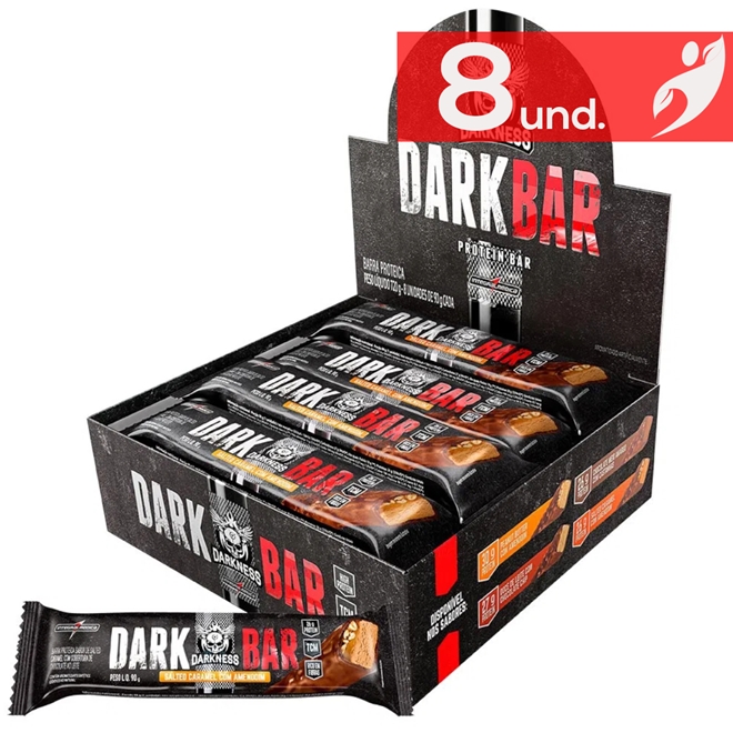 Kit 8 Unidades Dark Bar Caramelo Salgado com Amendoim Darkness  Integralmédica 90g - Kit 8 Unidades Dark Bar Caramelo Salgado com Amendoim  Darkness Integralmédica 90g - INTEGRALMÉDICA