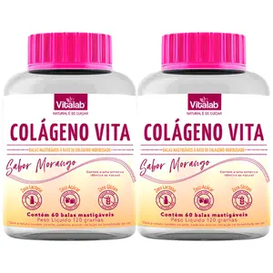 Kit 2 Colágeno Vita Vitalab Sabor Morango 60 Balas Mastigáveis