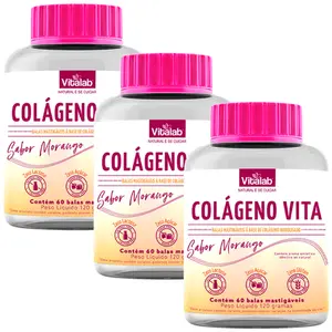 Kit 3 Colágeno Vita Vitalab Sabor Morango 60 Balas Mastigáveis