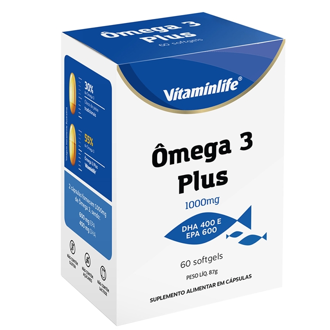 Ômega 3 Plus Vitaminlife 1000mg 60 EPA 40 DHA 60 Cápsulas Ômega 3
