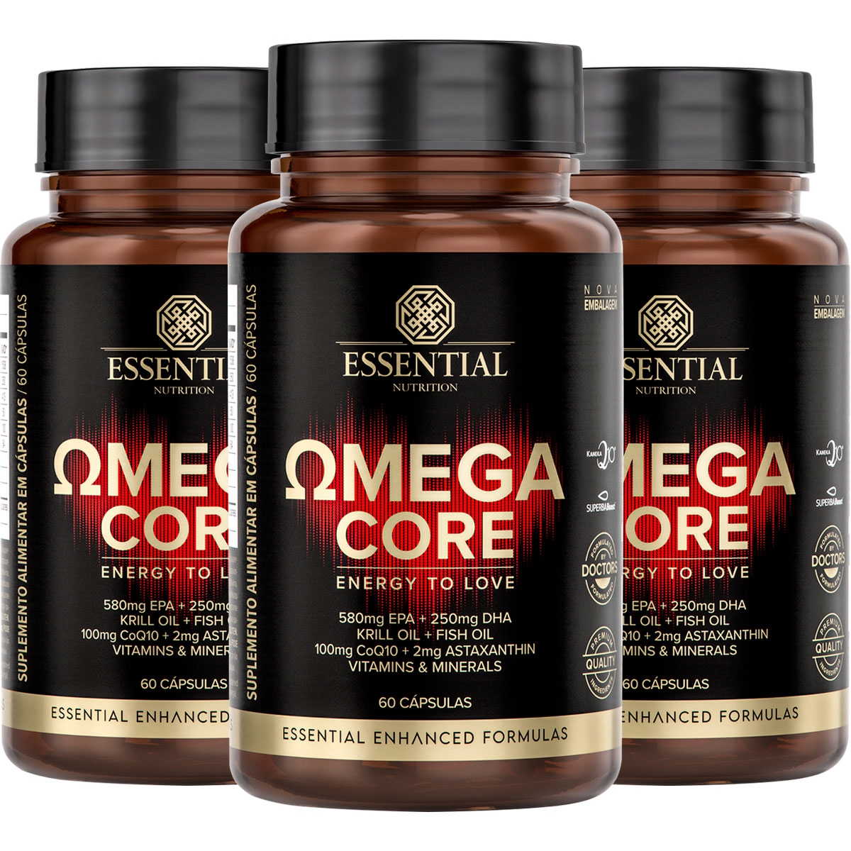 Kit 3 Ômega Core Essential Nutrition 60 Cápsulas Kit 3 Ômega Core
