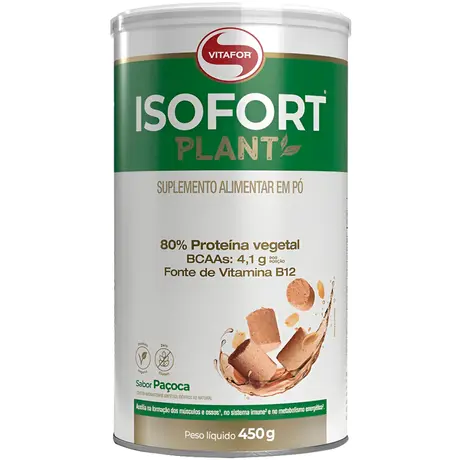 Isofort Plant Proteína Isolada de Ervilha e Arroz Vitafor Sabor Paçoca 450g