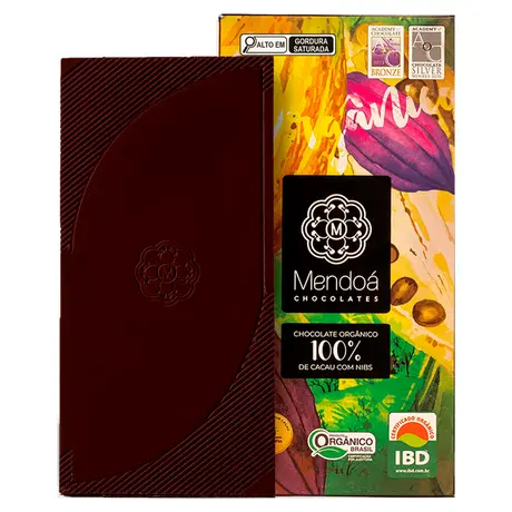 Barra de Chocolate Orgânico 100% de Cacau com Nibs Mendoá 80g