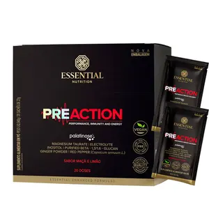 Pre-Action Energy Drink Maçã e Limão Essential Nutrition 20 Sachês Ganhe Brinde