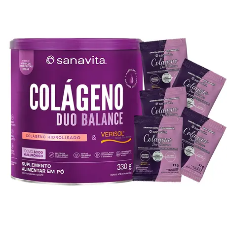 Colágeno Duo Balance Sanavita Hibiscus com Frutas Roxas 330g Ganhe Brinde