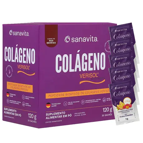 Colágeno Hidrolisado Verisol Sanavita 30 Sachês Red Berries Ganhe Brinde