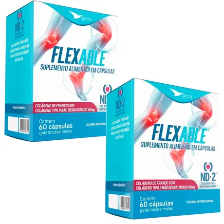 Kit 2 Colágeno Tipo 2 FlexAble Global Suplementos 60 Cápsulas Gelatinosas Moles