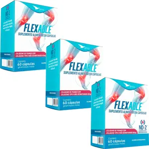 Kit 3 Colágeno Tipo 2 FlexAble Global Suplementos 60 Cápsulas Gelatinosas Moles