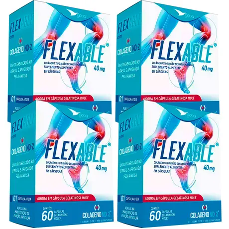 Kit 4 Colágeno Tipo 2 FlexAble Global Suplementos 60 Cápsulas Gelatinosas Moles