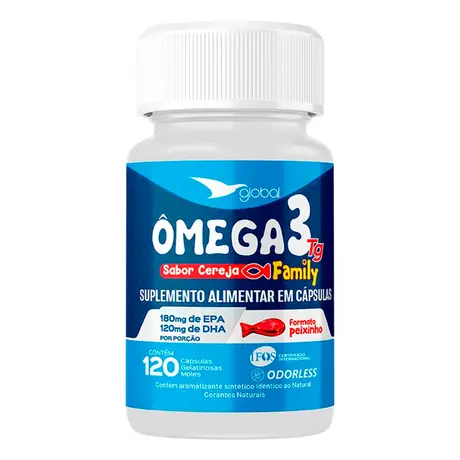 Ômega 3 Peixinho 18 EPA 12 DHA Family Global Suplementos 120 Cápsulas