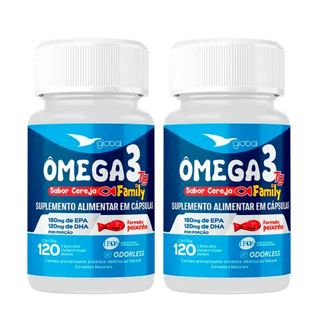 Kit 2 Ômega 3 Peixinho 18 EPA 12 DHA Family Global Suplementos 120 Cápsulas
