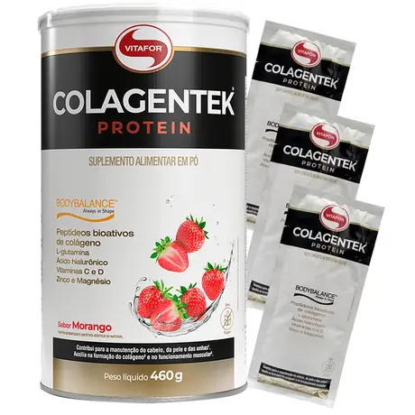 Colagentek Protein Bodybalance Vitafor Morango 460g Ganhe Brinde