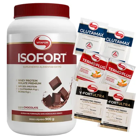 Isofort Vitafor Whey Protein Isolado Sabor Chocolate 900g Ganhe Brinde