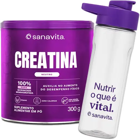 Creatina Sanavita 300g Ganhe Garrafa BPA Free 500ml