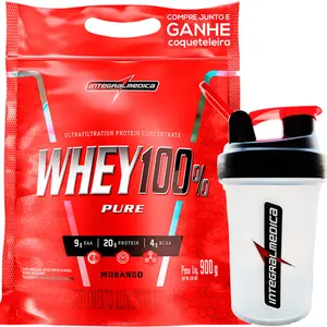 Whey 100% Pure Integralmedica 900g Refil Morango Ganhe Brinde