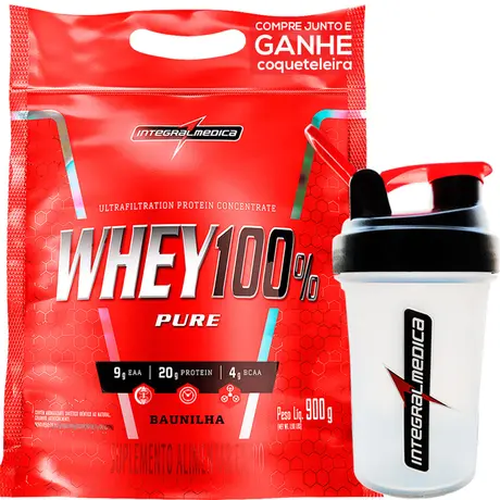 Whey 100% Pure Integralmedica 900g Refil Baunilha Ganhe Brinde
