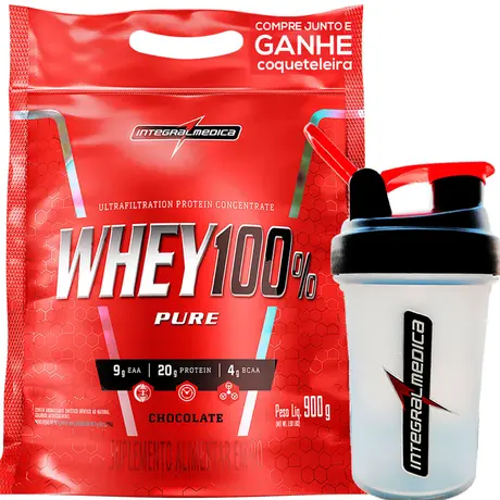 Whey 100% Pure Integralmedica 900g Refil Chocolate Ganhe Brinde
