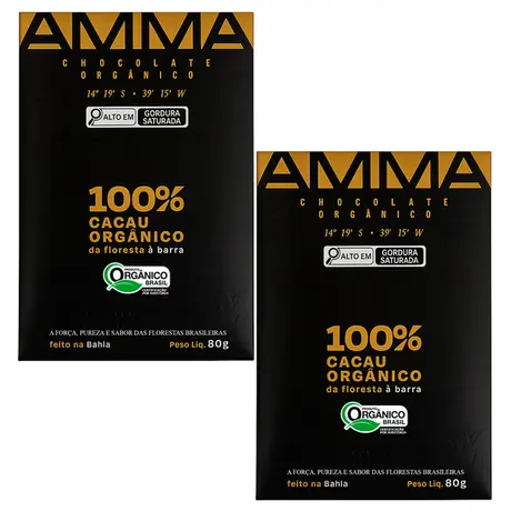 Kit 2 Chocolate Orgânico 100% Cacau Amma Tablete de 80g