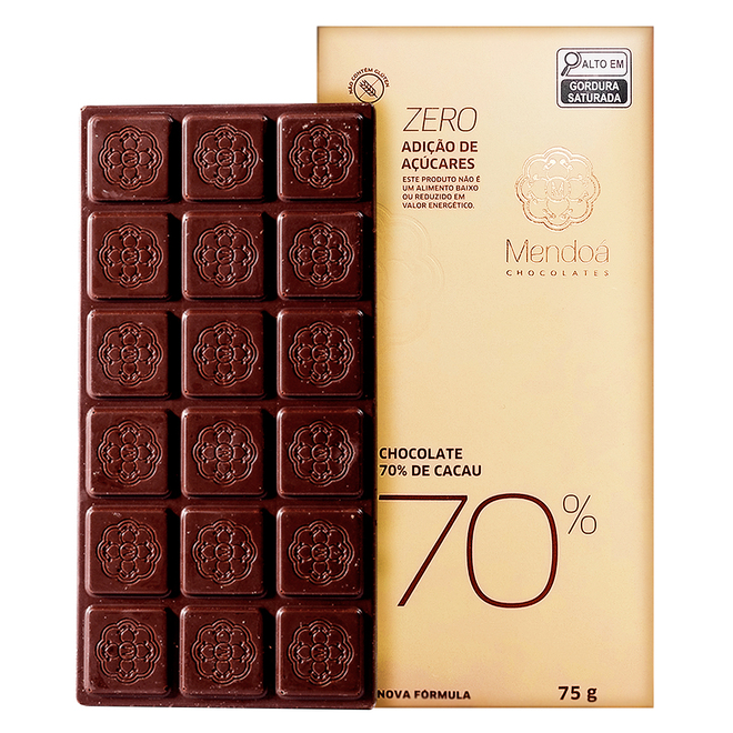 Chocolate 70% Cacau Zero Açúcar Mendoá 75g - Chocolate 70% Cacau Zero ...