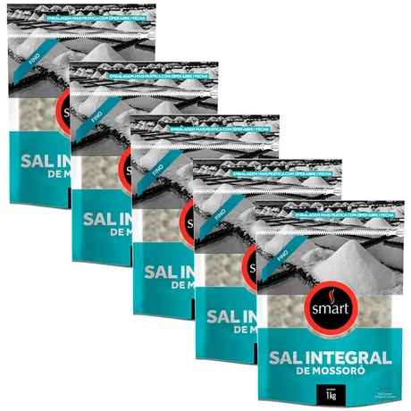 Kit 5 Sal Marinho Integral de Mossoró Fino Smart 1kg