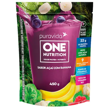 One Nutrition Vegan Protein Puravida Sabor Açaí com Banana 450g