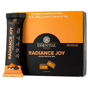 Kit 8 Barras de Proteína Radiance Joy Golden Milk Essential Nutrition 50g