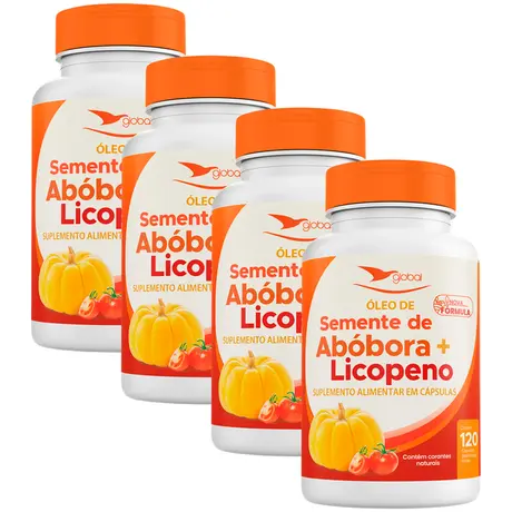 Kit 4 Óleo de Semente de Abóbora com Licopeno Global Suplementos 120 Cápsulas