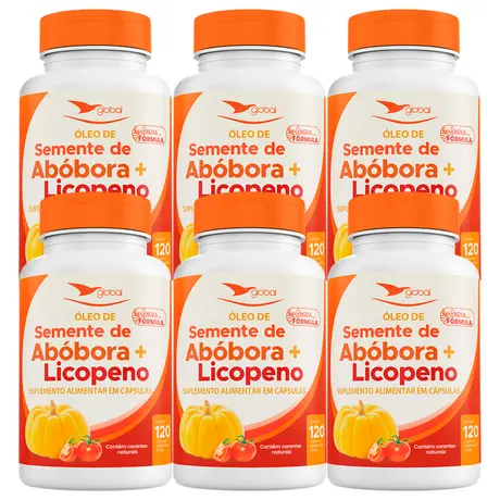 Kit 6 Óleo de Semente de Abóbora com Licopeno Global Suplementos 120 Cápsulas