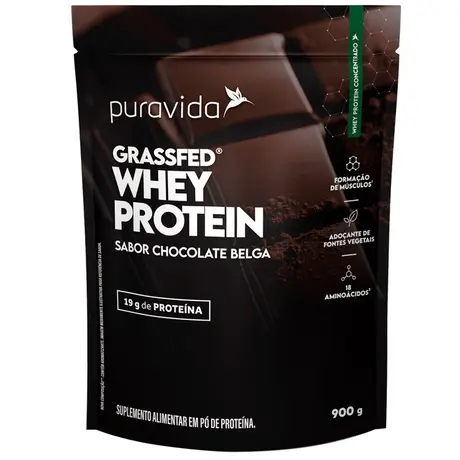 Whey Protein Grassfed Puravida Sabor Chocolate Belga 900g